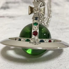 Vivienne Westwood Necklace Medium Orb Silver Green Top 6.5cm C:80cm w/drawstring