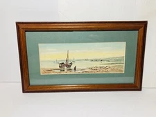 Minnie L. Snyder Sailboats Watercolor Painting Signed Oak Frame North Canton PA
