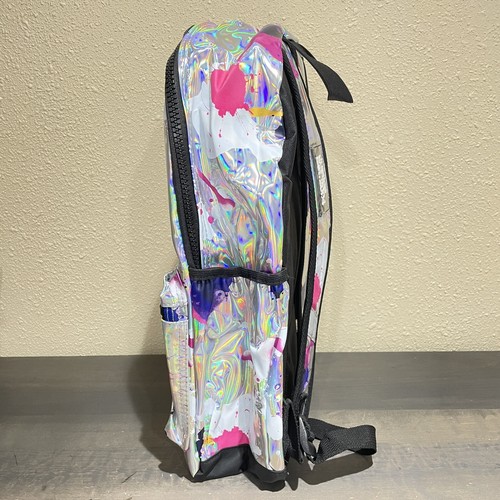 Justice Colorful Backpack School Bag Silver splash Paint Pattern side pocketNWT