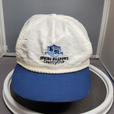 Vintage Spring Meadows Country Club Hat Strapback Distressed White Blue