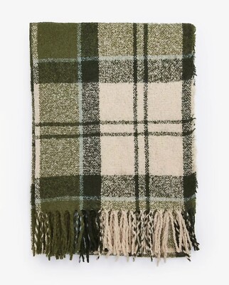 Barbour Tartan Super Soft Boucle Large Scarf Ancient Loden Green UK