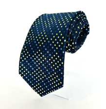 Stafford Mens Navy Blue Green Polka Dot Print 100% Silk NeckTie 58" Made In USA