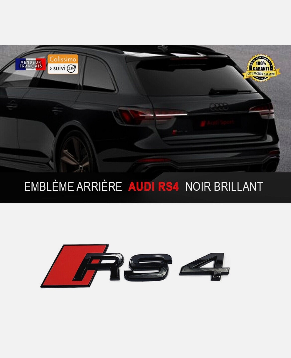 Insigne RS4 Noir Brillant pour Personnalisation Sigle Coffre Audi