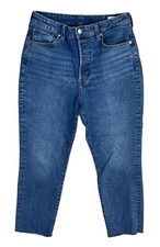 H M Mom Jeans Ultra High Waist Button Fly Medium Wash Size 8 Raw Hem