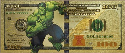 $100 The Hulk Marvel Comics Novelty 24K Gold Foil Plated Note Bill GFN58