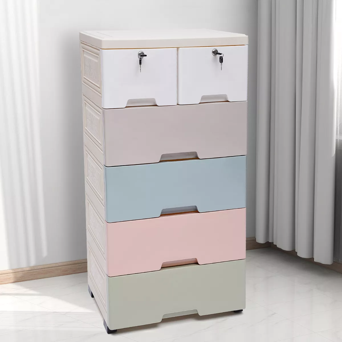 Bedroom 5 Layers Drawer Type Doll Clothes Storage Cabinets Plastic