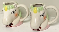 Set of 2 UNICORN Head Room Essentials Ceramic Small Mugs 8 Oz. 4" tall VERY CUTE