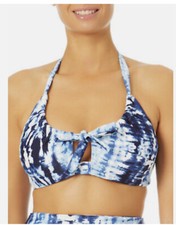 Time and Tru Women's Vertical Blue Tie Dye Swim Halter Bikini Top Small 4-6 