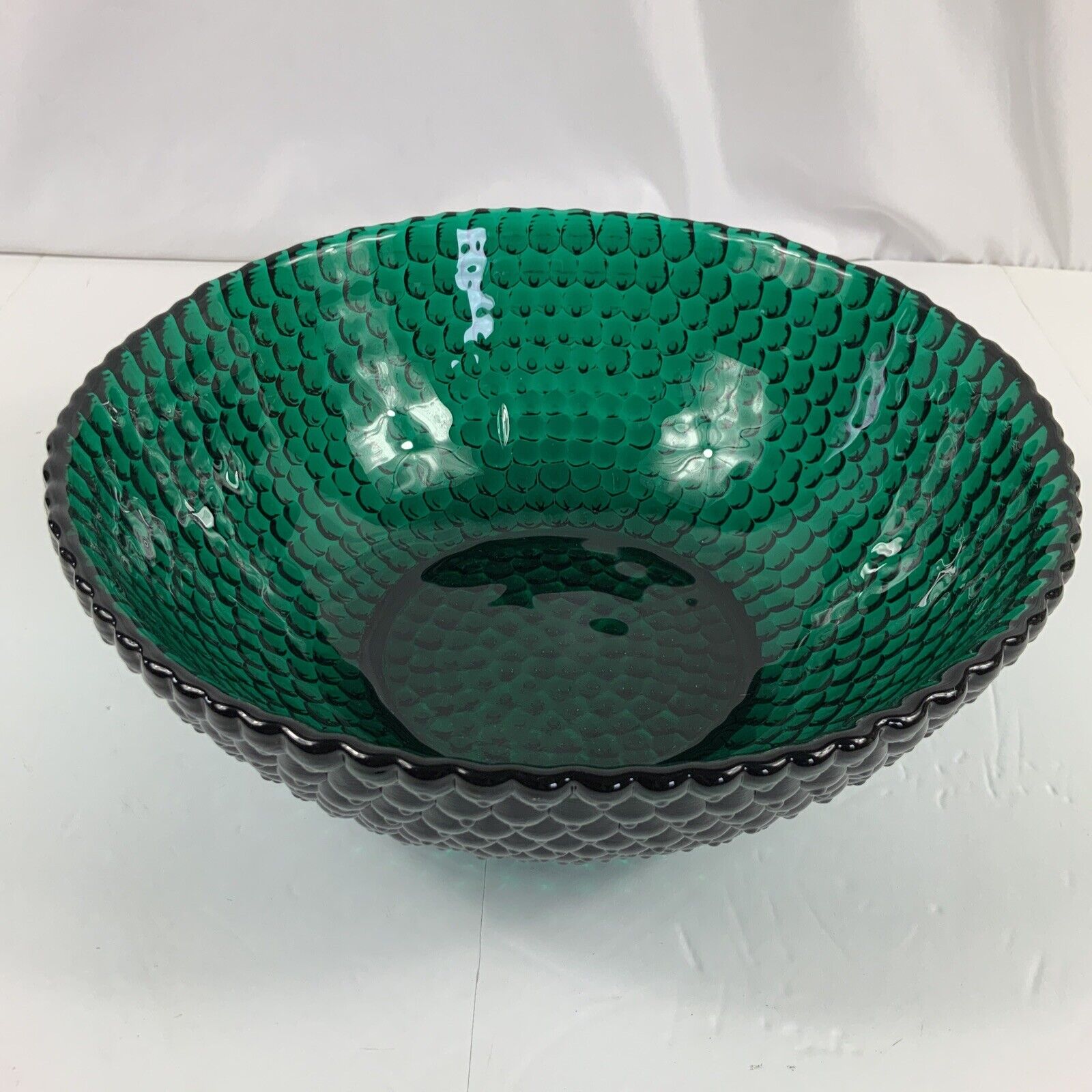 VTG Large Blenko Rare Emerald Green Centerpiece Glass Serving Hobnail Shipping included