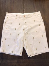 Old Navy Slim Built-In Flex Pineapple Print Shorts Men s 36 Beige Cotton Stretch