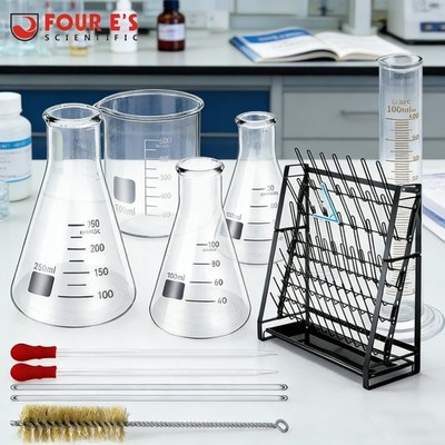 11/14Pcs Measuring Beaker Kit Lab Drying Rack Beaker Flask Cylinder Funnel Glass