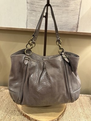 Coach Gray snakeskin Leather Embossed Triple Section Shoulder Bag Purse 16834