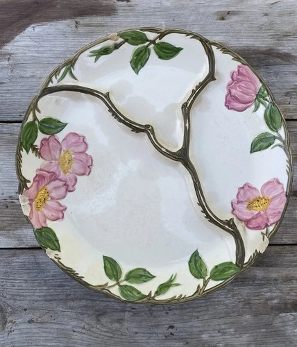 Vtg Franciscan Dessert Roses Plate Pink Floral Appetizer Divided Pla