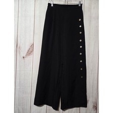 Black High Waist Wide Leg Gold Button Nautical Trousers Pants Large Flowy