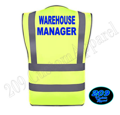 WAREHOUSE MANAGER Hi-Vis Yellow Safety Vest Reflective Strips SOLID POLYESTER