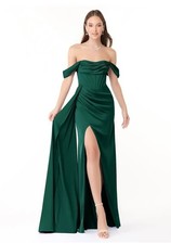 NWT Emerald Green Long Stretch-Satin Dress size 16