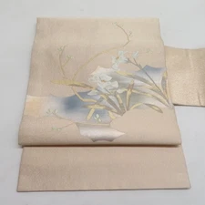 Japanese Kimono Nagoya Obi Silk Iris pattern Beige 139.0inch Women's