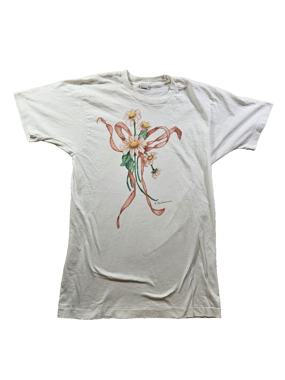Vintage 90s Flower Art Tee Fruit Of The Loom Single-Stitch USA Made Size Large