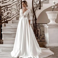Satin Elegant Wedding Dress Appliques A-line Bridal Dress Floor-Length BOHO