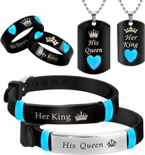 6/Pcs Set Glowing Heart Hand in Hand Stainless Steel Matching Couple Necklaces,B