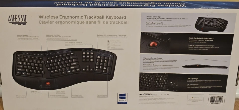 Adesso WKB-3500UB 2.4Ghz Wireless Desktop Ergonomic Trackball Keyboard Complete - Image 2 of 4