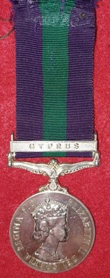 General Service Medal 1918-62, EIIR clasp - Cyprus to a Gunner Royal Artillery