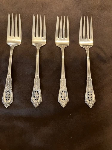 REDUCED PRICE Wallace Rose Point Sterling Salad Forks  (4)  6 1/2"  No Monogram