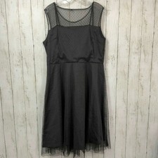 Women's Black Polka Dot Mesh Overlay Fit & Flare Dress Size 2XL