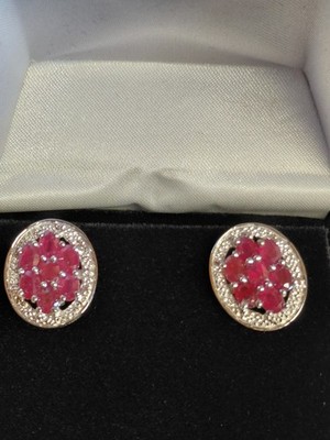 Damen Ohrringe Ovalschliff Rubin & Topas Edelstein Sterlingsilber