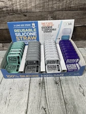 34 NEW Gosili Reusable Silicone Straws SEA,FOG,FROST, VIOLET..travel size