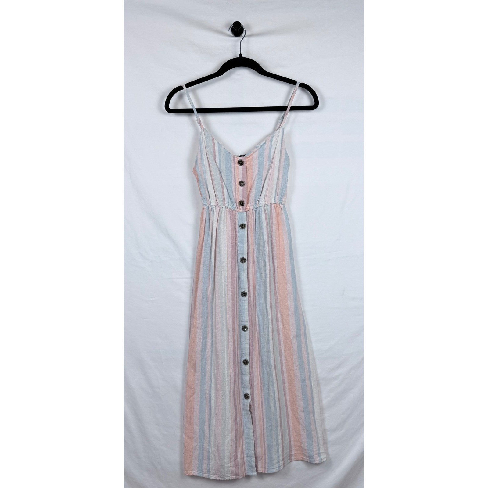 Streetwear Society Pastel Striped Midi Dress S Linen Spaghetti Straps Summer image 2