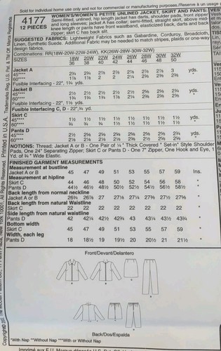 Mccalls 4177 Womans Pattern Size KK 26W to 32W Unlined Jacket Pants Skirt UNCUT - Picture 6 of 9