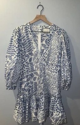Alexis Idony Mini Linen Dress Women's Size Large Blue And White