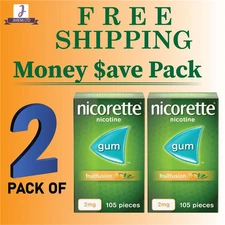 2 PACK Nicorette Gum Fruit Fusion 2mg 105 pieces Fruitfusion