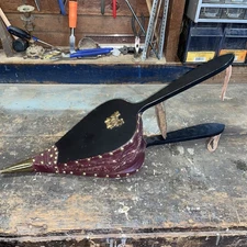 26" Wood & Leather Brass Fireplace Bellows. Pine Cone Branch Mantel Rustic Decor