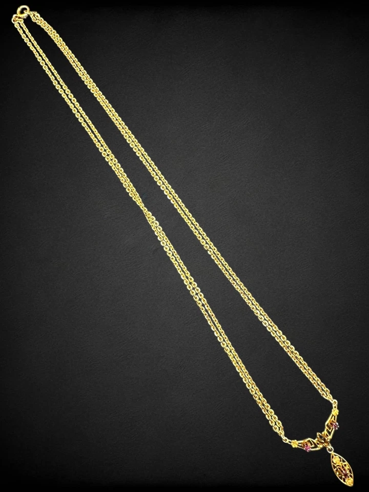 Antique 10K Gold Paste Glass Pendant on Goldtone Chain Necklace For Repair - Image 3 of 4
