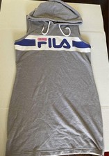 Fila Women's M Hooded Hoodie Sleeveless Sporty Gray Dress Jersey Knit Athletic
