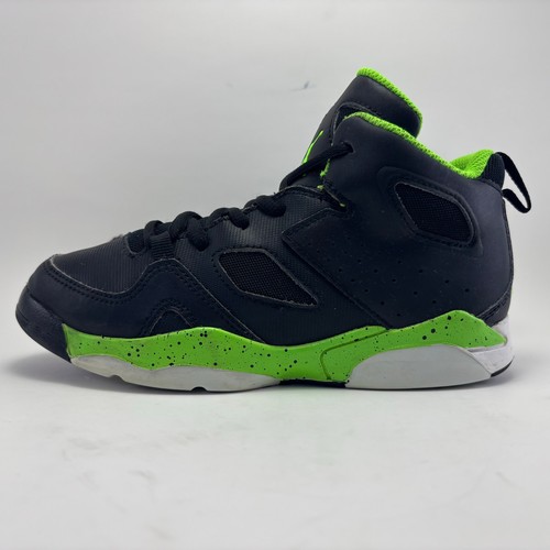 AIR JORDAN “Flight Club 91’ Boys” Black Green Strike Youth Shoes Size 1Y - Picture 3 of 11
