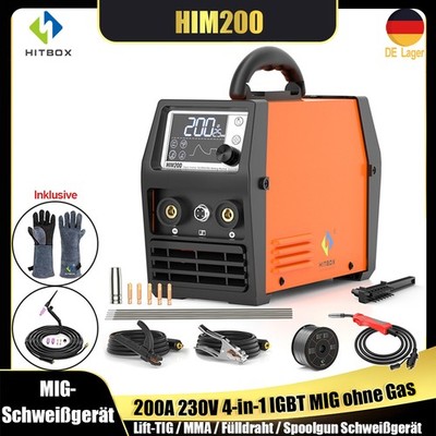 230V HITBOX 4in1 200A MIG-Schweißgerät Gaslos MMA Spool Gun mit Lift-TIG-Brenner