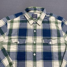 J Crew Shirt Mens Medium Blue Green Plaid Flannel Button Down Sportsmen A9541