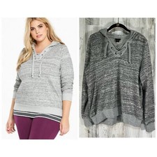 Torrid Hoodie Size 00 or Medium Lace Up Hoodie Space Dye Gray French Terry Knit