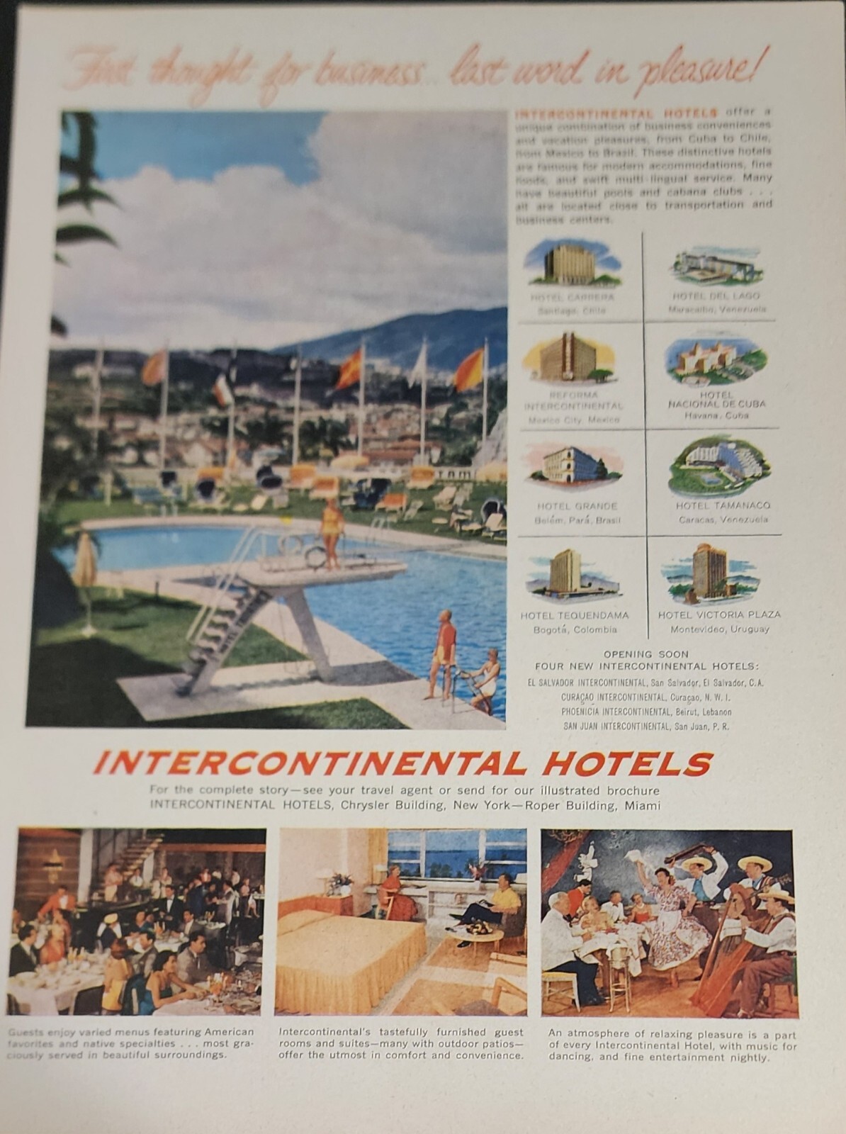 International Hotel Magazine Ad Print Advertisement Vtg Retro Wall Art Display