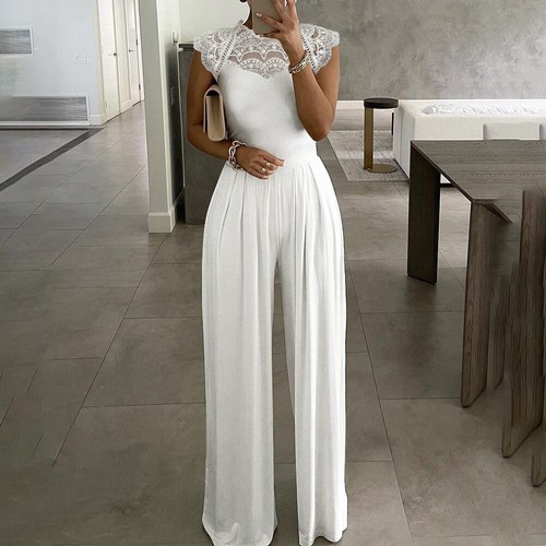 Damen Elegant Jumpsuit Overalls Spitze Hosenanzug Sommer Einteiler Party Romper - Bild 19 von 25