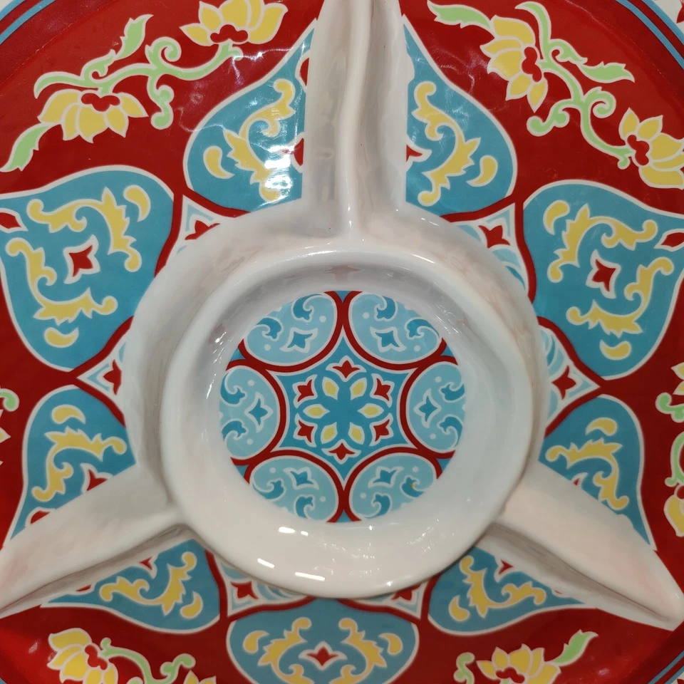 Tommy Bahama Mandala Medallion Tray Serving Melamine Chip Dip Red Summer  - Image 2 of 4