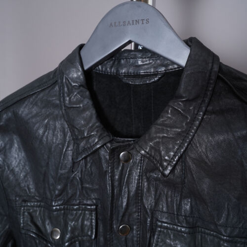 ALL SAINTS Leather Shirt Jacket Mens MEDIUM LORRIMER Celebrity Overshirt Black Z - Picture 14 of 22