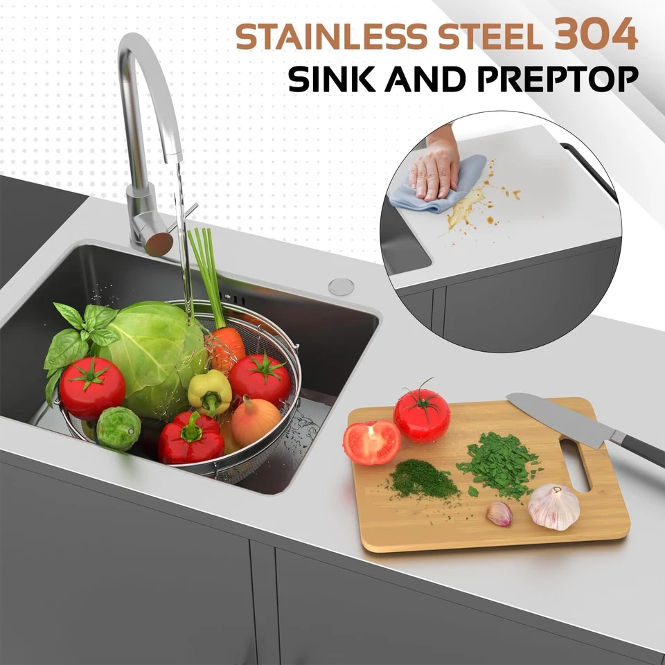 Stainless Steel Grill Prep Table Kitchen Cabinet, Outdoor Kitchen Sink Cart - Image 4 of 4