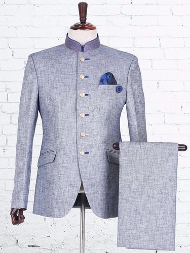 2 Piece Gray Men Linen Suit Summer Beach Casual Prom Groom Wedding Jodhpuri Suit