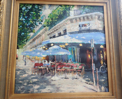 Cafe De Flore Spring Elena Bond Original Mixed Media Canvas Signed COA FRAMED