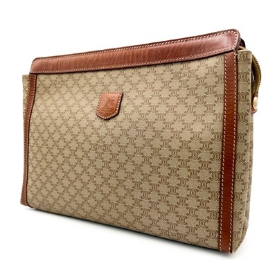 CELINE Macadam PVC Clutch Bag Beige Triomphe purse Authentic