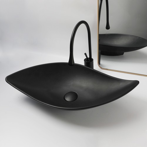 Fregadero de baño de resina de piedra de 22 pulgadas negro para grifo mezclador drenaje combinado - Imagen 30 de 46